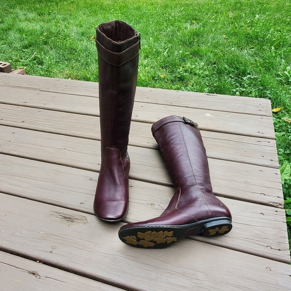 Born Dark Chocolate Brown Leather Boho Western Equestrian Riding Tall Boots 7.5‎